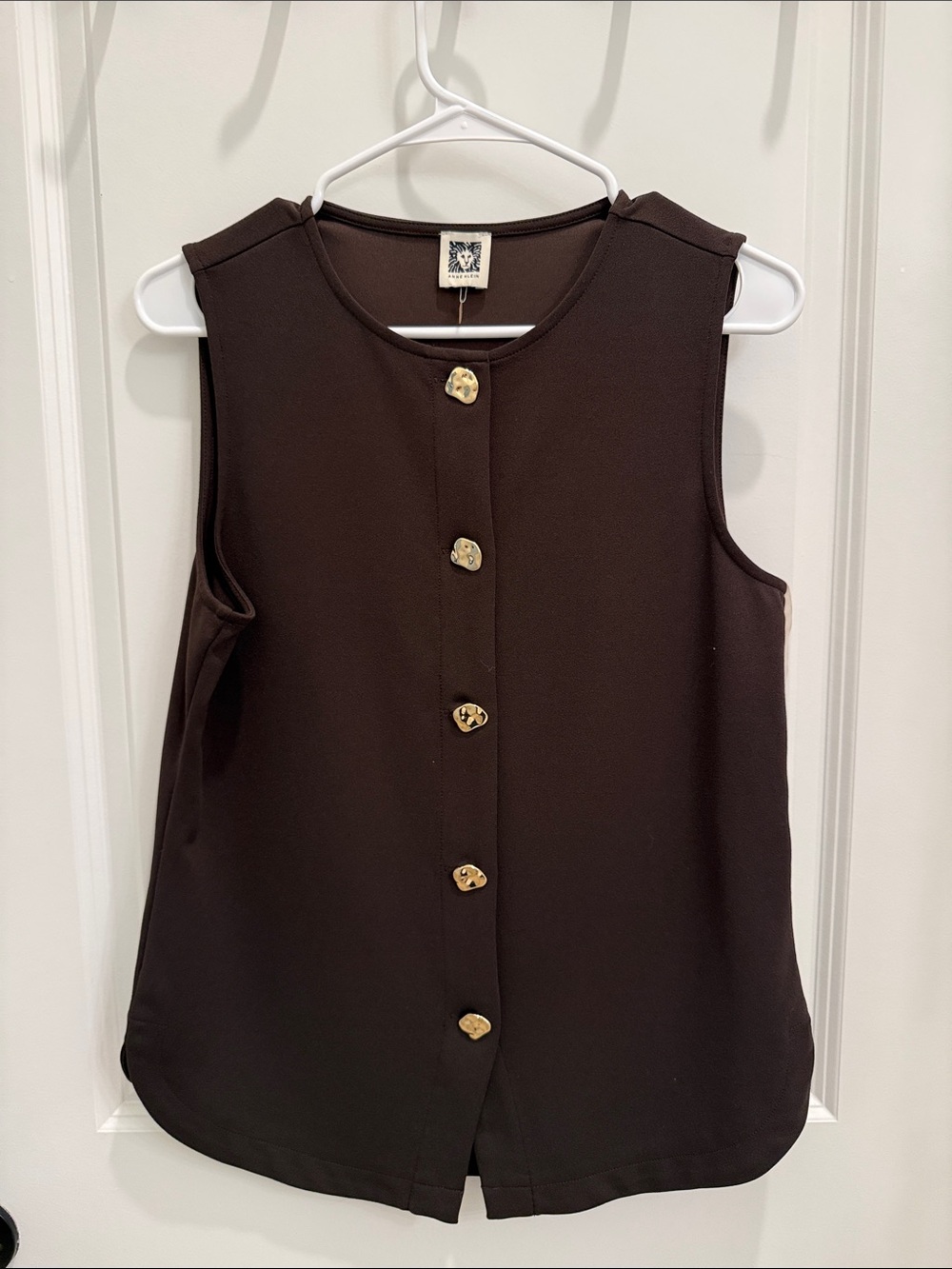 Anne Klein Chocolate Brown Sleeveless Button-Front Tank